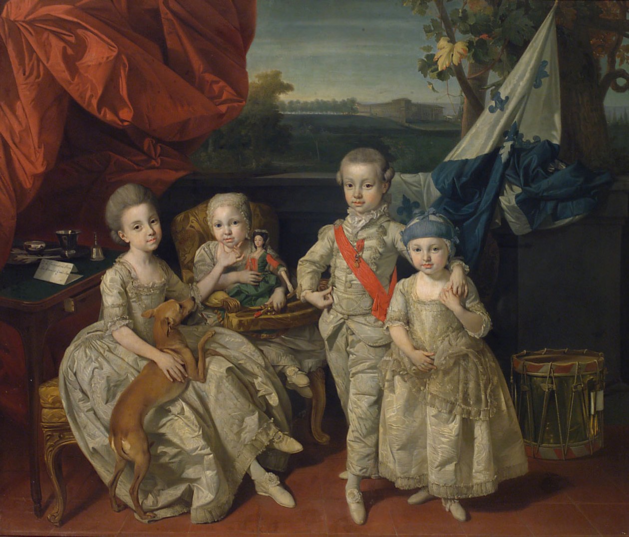 الأمير لودفيج من بارما (1773-1803) مع أشقائه الثلاثة الأكبر كارولين (1770-1804) ، ماري أنتوني (1774-1841) وشارلوت (1777-1813) بواسطة يوهان زوفاني