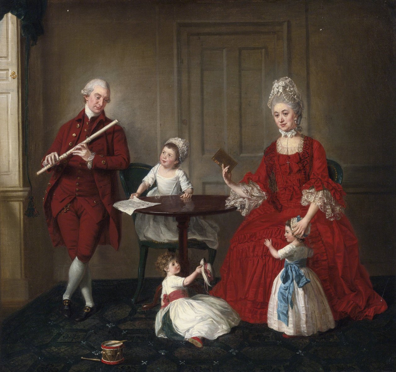 Rococo : Portrait of Mr. And Mrs. James Blew And Their Three Children In An Elegant Interior par Johann Zoffany (Zauffelij) (1733-1810). 1660-1670, Oil on canvas, 75x80,3. Private Collection بواسطة يوهان زوفاني