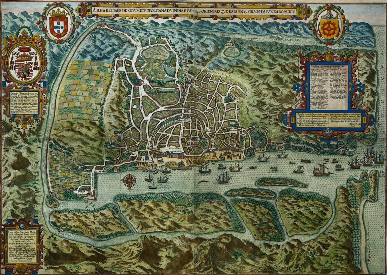 خريطة للمدينة وميناء غوا البرتغالي ، الهند ، 1595 (للاطلاع على التفاصيل ، انظر 110751) بواسطة يوهانس بابتيستا فان دويتيكوم الأصغر