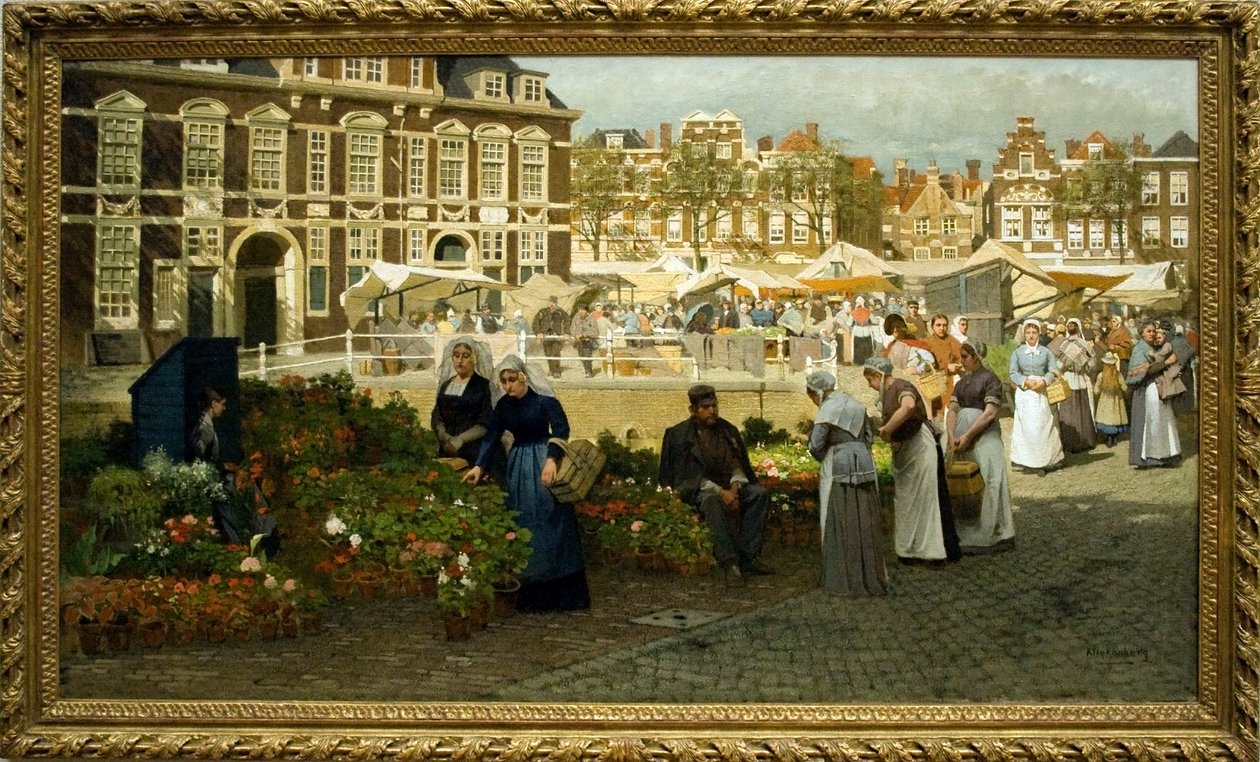 Viragpiac Hagabann الهولندية: سوق الزهور في Grote Markt في لاهاي بواسطة يوهانس كاريل كريستيان كلينكنبرج