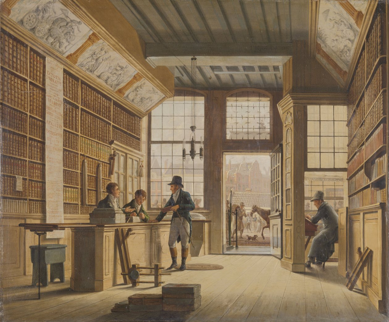 متجر تاجر الكتب Pieter Meijer Warnars على Vijgendam في أمستردام ، 1820 بواسطة يوهانس جيلجيرهويس