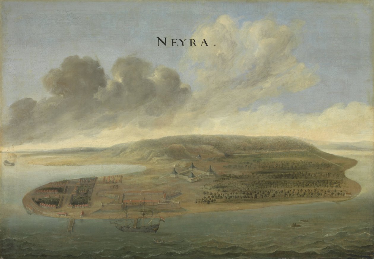 المركز التجاري لشركة الهند الشرقية الهولندية في باندا نيرا في جزر الملوك الجنوبية ، c.1662-3 بواسطة يوهانس فينكيبونز