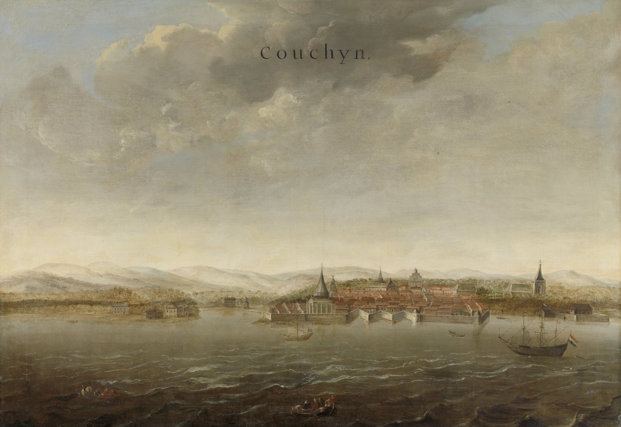 منظر لكوتشين على ساحل مالابار في الهند ، c.1662-3 بواسطة يوهانس فينكيبونز