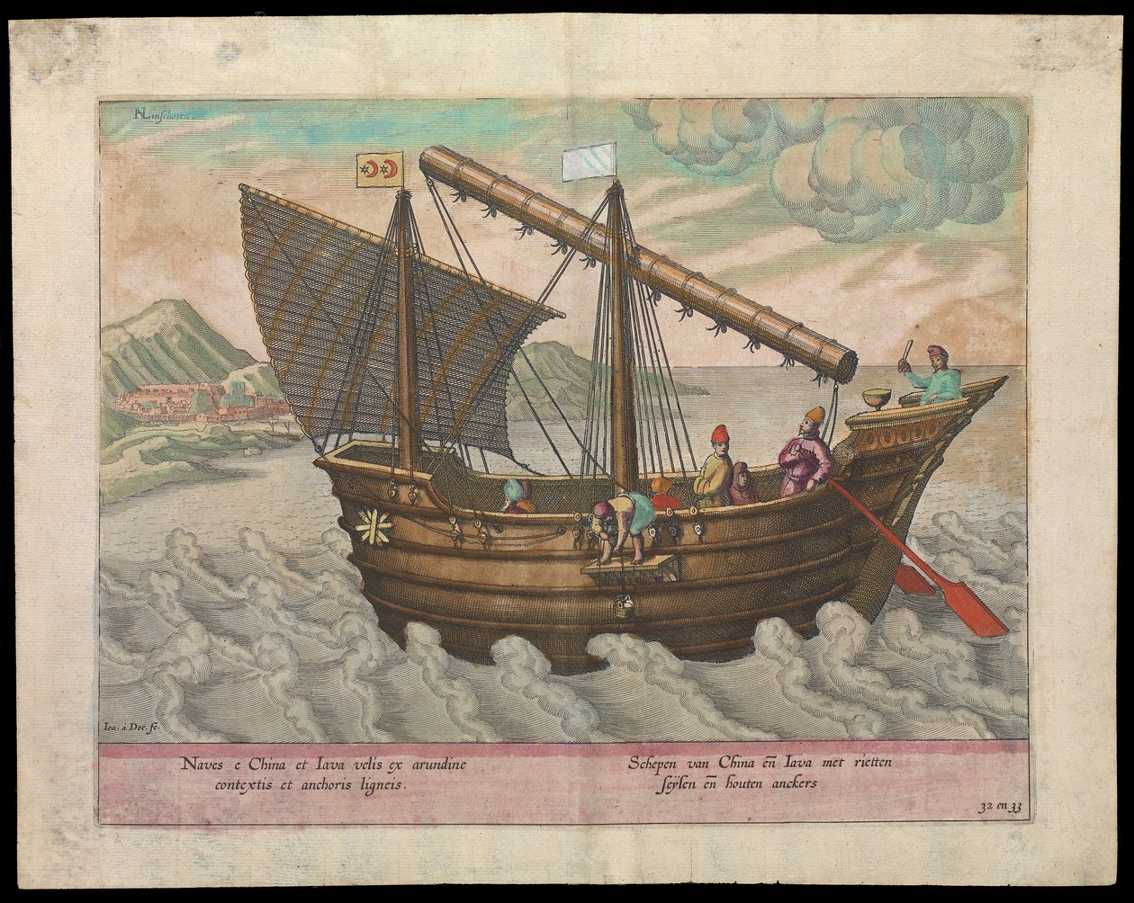 Naves et China et Java (سفينة شراعية للصين وجاوة، 1599)، أوائل القرن السابع عشر (نقش ملون) بواسطة يوهانس بابتيستا فان الأصغر Doetechum
