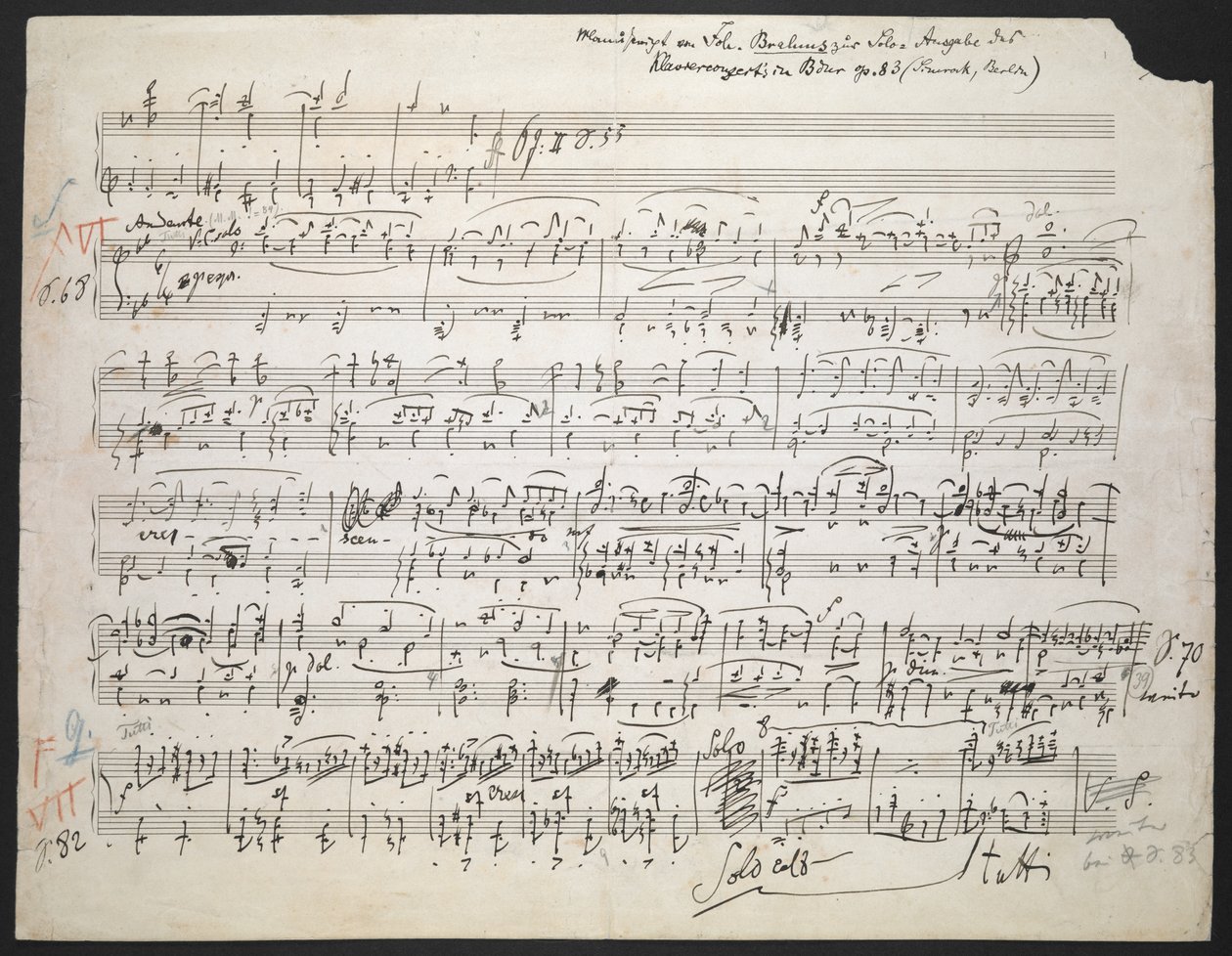 Zweig MS 19 f.1r Piano Concerto no. 2 في ب شقة ، مرجع سابق. 83 بواسطة يوهانس برامز