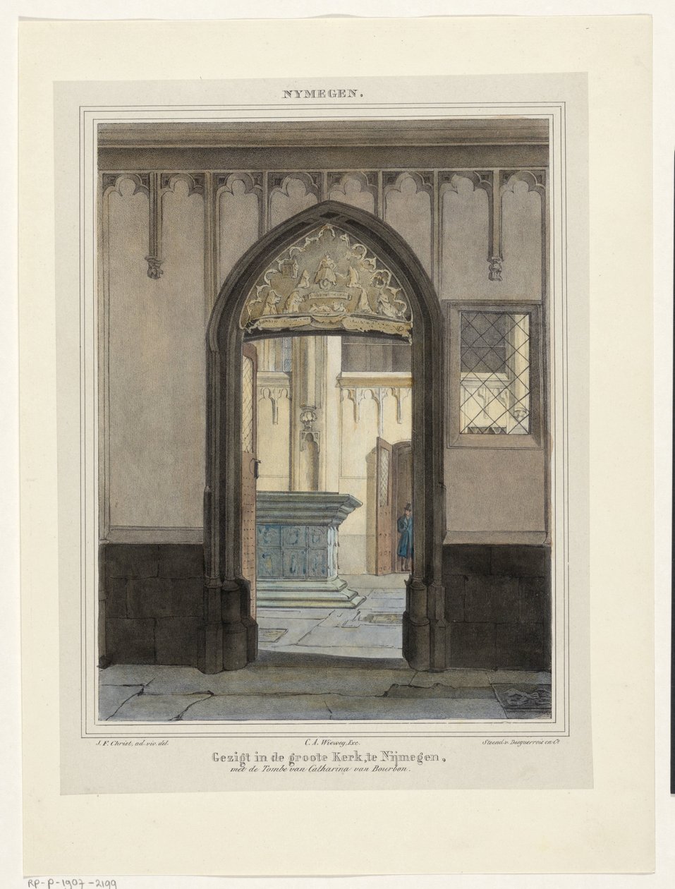 منظر لمقبرة في Stevenskerk في Nijmegen منظر في Groote Kerk ، في Nijmegen ، مع قبر Catharina van Bourbon. (العنوان على الكائن) نايمجين. (عنوان السلسلة على الكائن) بواسطة جون فرانسيس المسيح
