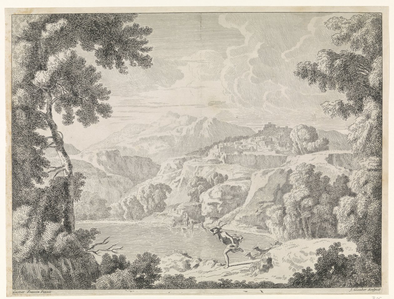 Actaeon تحولت إلى الغزلان من قبل الاستحمام ديانا مناظر طبيعية بعد غاسبار بوسين (عنوان المسلسل) بواسطة يوهانس جلوبر