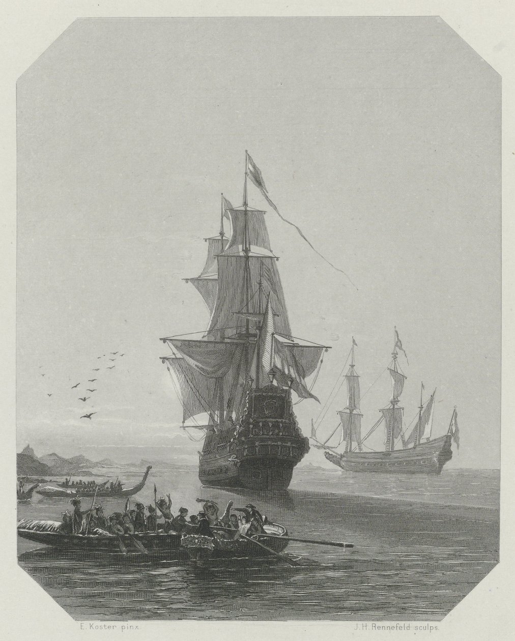 وصول أبيل تاسمان إلى نيوزيلندا ، 1642-1643 ، حوالي 1865 بواسطة يوهانس هاينريش ماريا هوبرت رينفيلد