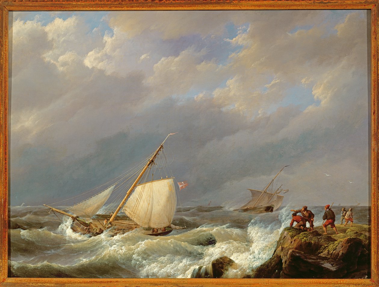 سفن على شور لي في عاصفة من الرياح ، 1844 بواسطة يوهانس هيرمان باريند كوكوك