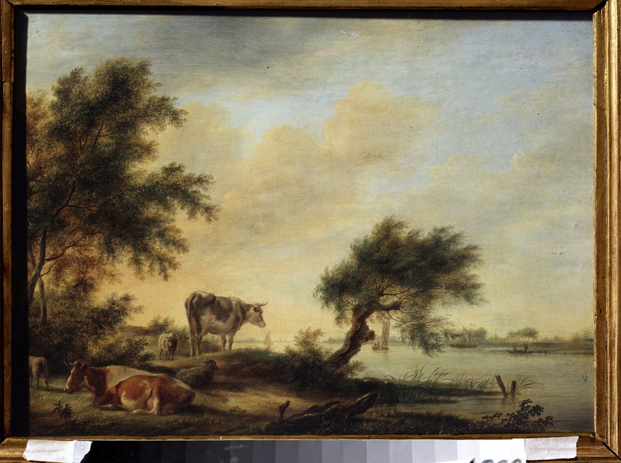 "" منظر طبيعي مع قطيع "(منظر طبيعي مع قطيع) لوحة رسمها جان يانسون (1729-1784) متحف الدولة للفنون في القرن الثامن عشر ، تولا ، روسيا بواسطة يوهانس جانسون
