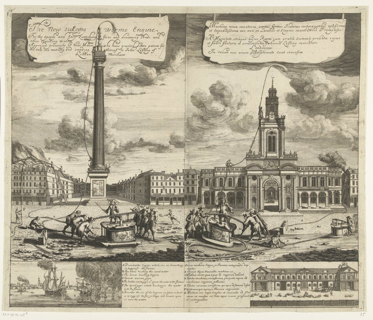 Gebruik van de slangbrandspuiten في لوندن ، كاليفورنيا. 1690-1700 المحرك الدودي الجديد من أجل إخماد الحرائق السريعة والسهلة والبرك والمياه الراكدة الأخرى (...) (العنوان على الكائن) Machina nova exuctoria vermi: formis Flammis restinguendi بواسطة يوهانس كيب