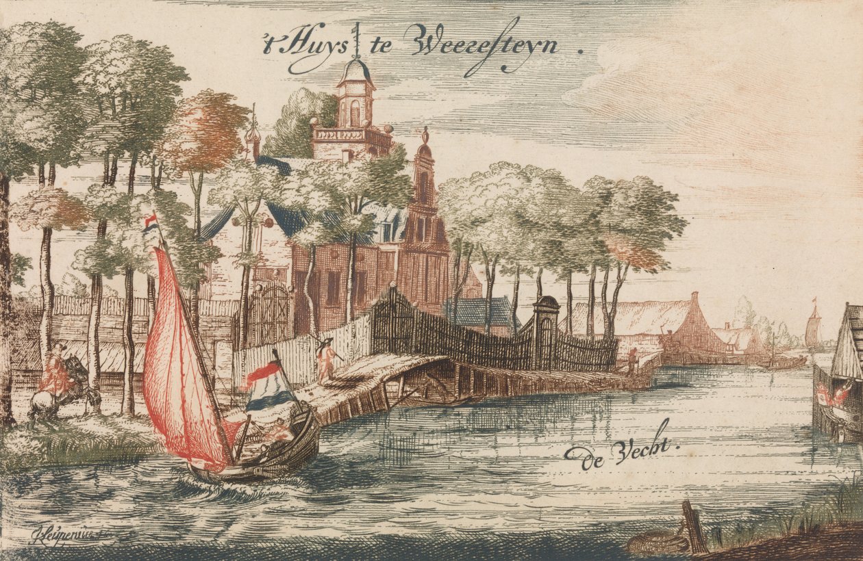 't Huys Weeresteyn بجانب نهر Vecht' في: Tooneel Der Voornaamste Nederlands Huizen، En ...، nd. بواسطة يوهانس لوبينيوس