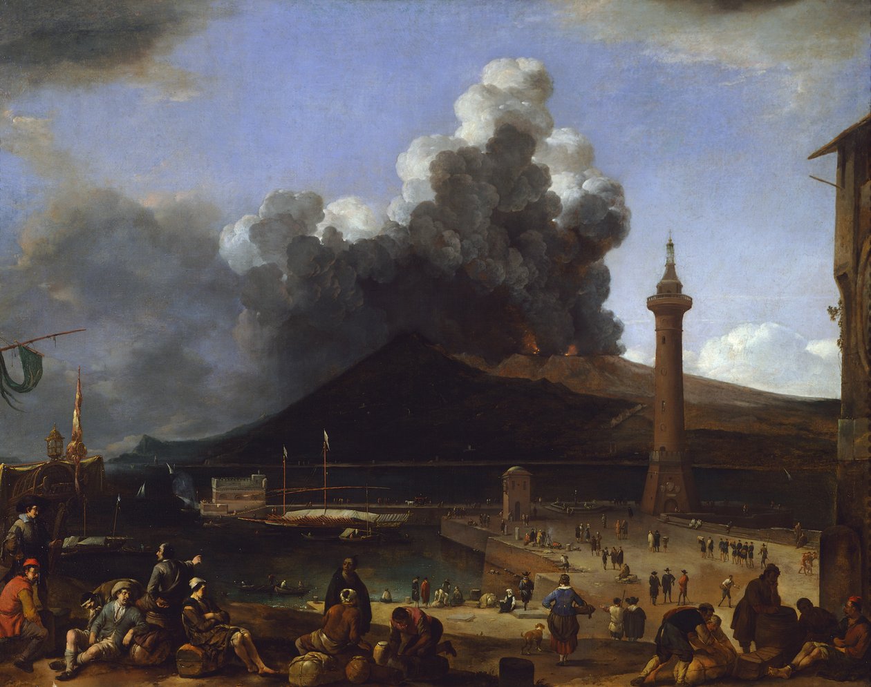 ميناء نابولي مع ثوران فيزوف ، بقلم يوهانس لينجيلباخ (1622-1674) ، إيطاليا بواسطة يوهانس لينجيلباخ
