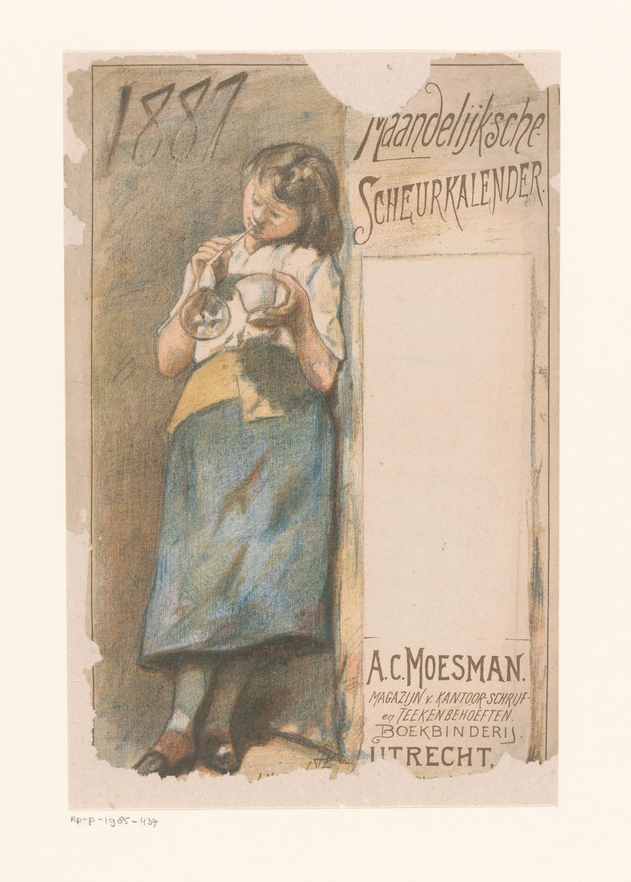 تقويم مقطوع مع فتاة تهب فقاعات التقويم الشهري المسيل للدموع 1887 (العنوان على الكائن) بواسطة جون موسمان