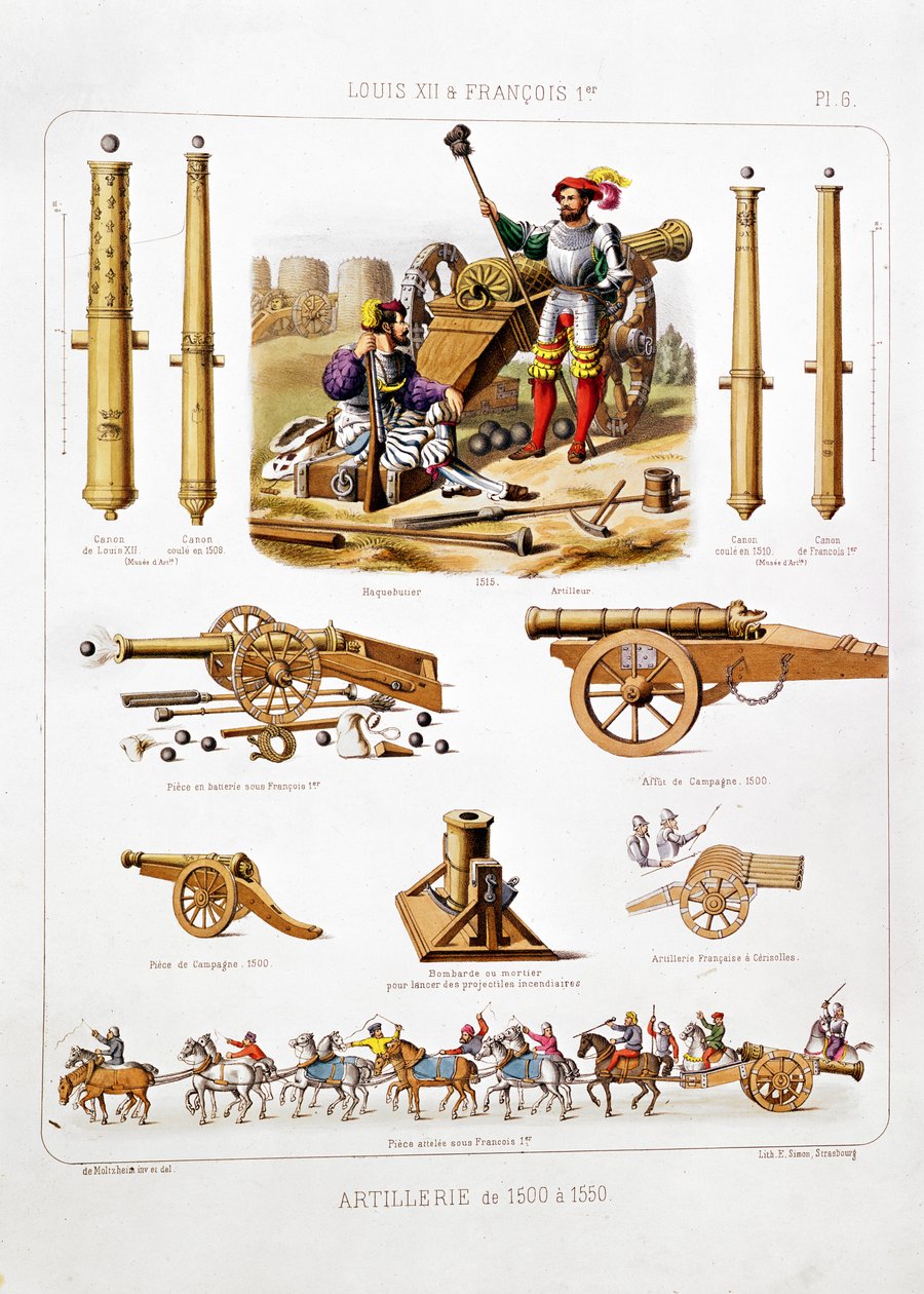 المدفعية الفرنسية بين 1500-50 ، من فيلم "L&39;Artillerie Francaise" بواسطة يوهانس مولتزهايم
