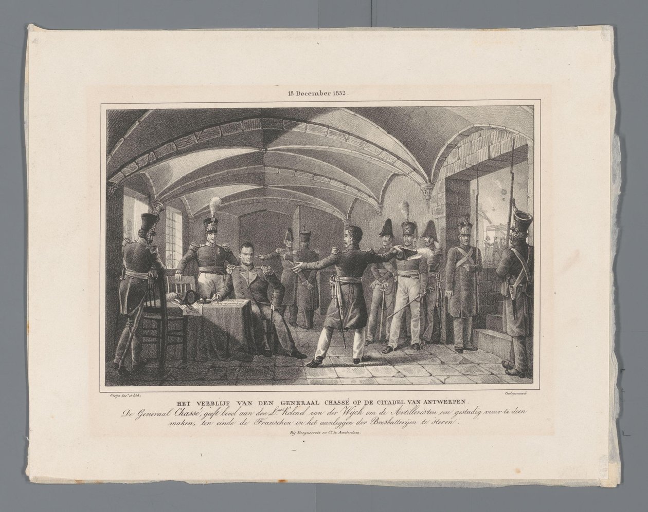 إقامة الجنرال شاسه في قلعة أنتويرب / (18 ديسمبر 1832.) (العنوان على الجسم) أربع لوحات دفاع عن القلعة من 10 إلى 18 ديسمبر 1832 (عنوان السلسلة) بواسطة جون ستاين