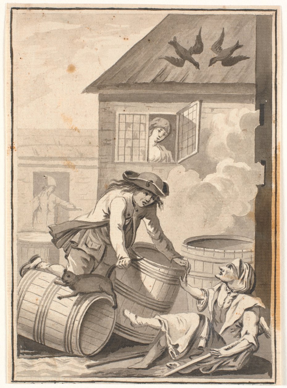 جينس بلوك وجونيلد. رسم توضيحي لـ Ludvig Holberg: Peder Paars 1772. (الكتاب الثاني ، الأغنية الثالثة) بواسطة يوهانس ويدويلت