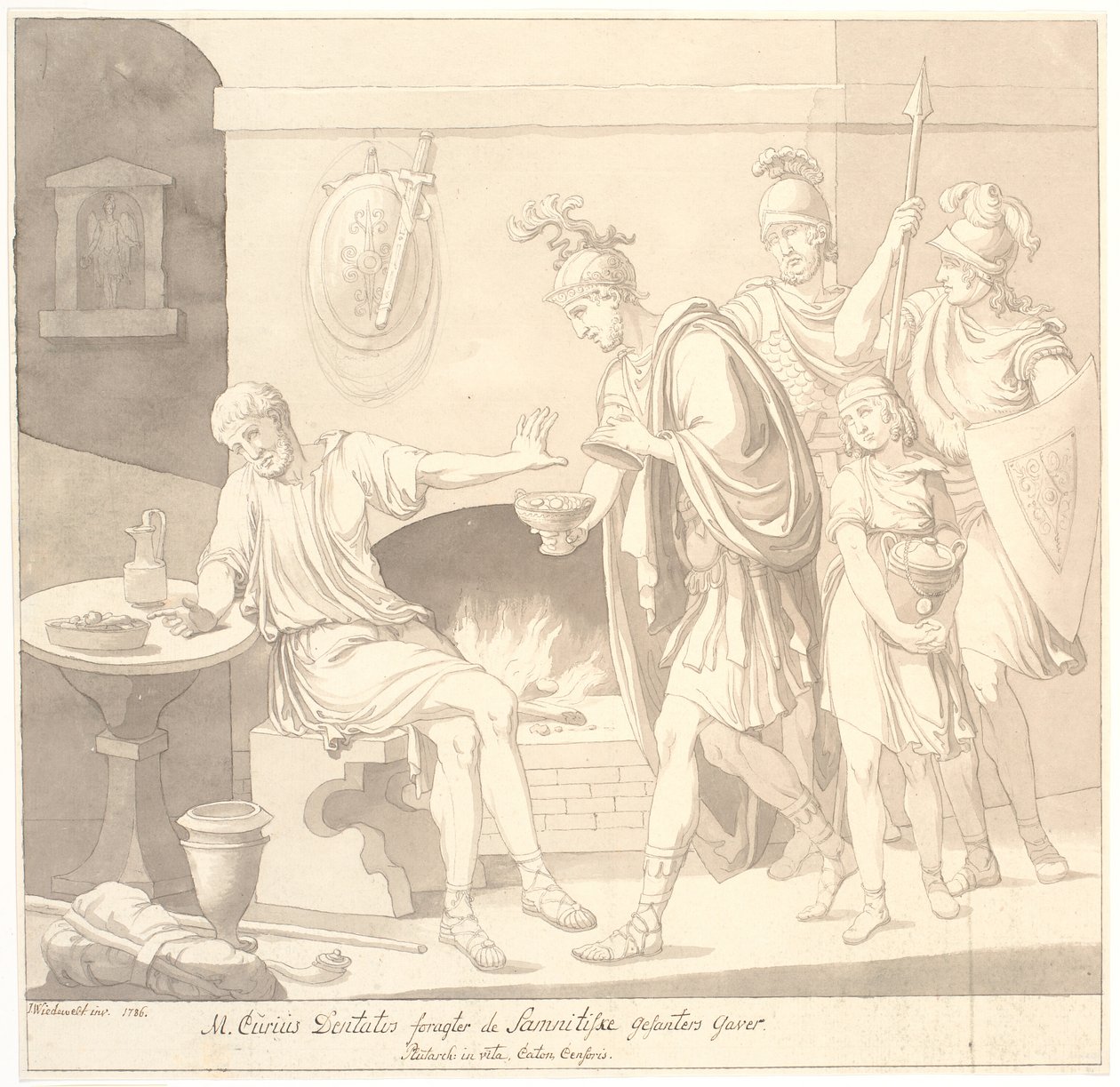"M. Curius Dantatus foragter de Samnitiske Gesanters Gaver./ Plutach: in vita. Cato the Censor." بواسطة يوهانس ويدويلت