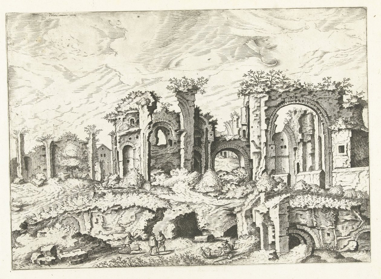 المنظر الرابع للأطلال على أطلال Palatine Hill الرومانية ، 1561 (عنوان السلسلة) بواسطة يوهانس لوكاس فان دويتشوم (منسوب إلى)