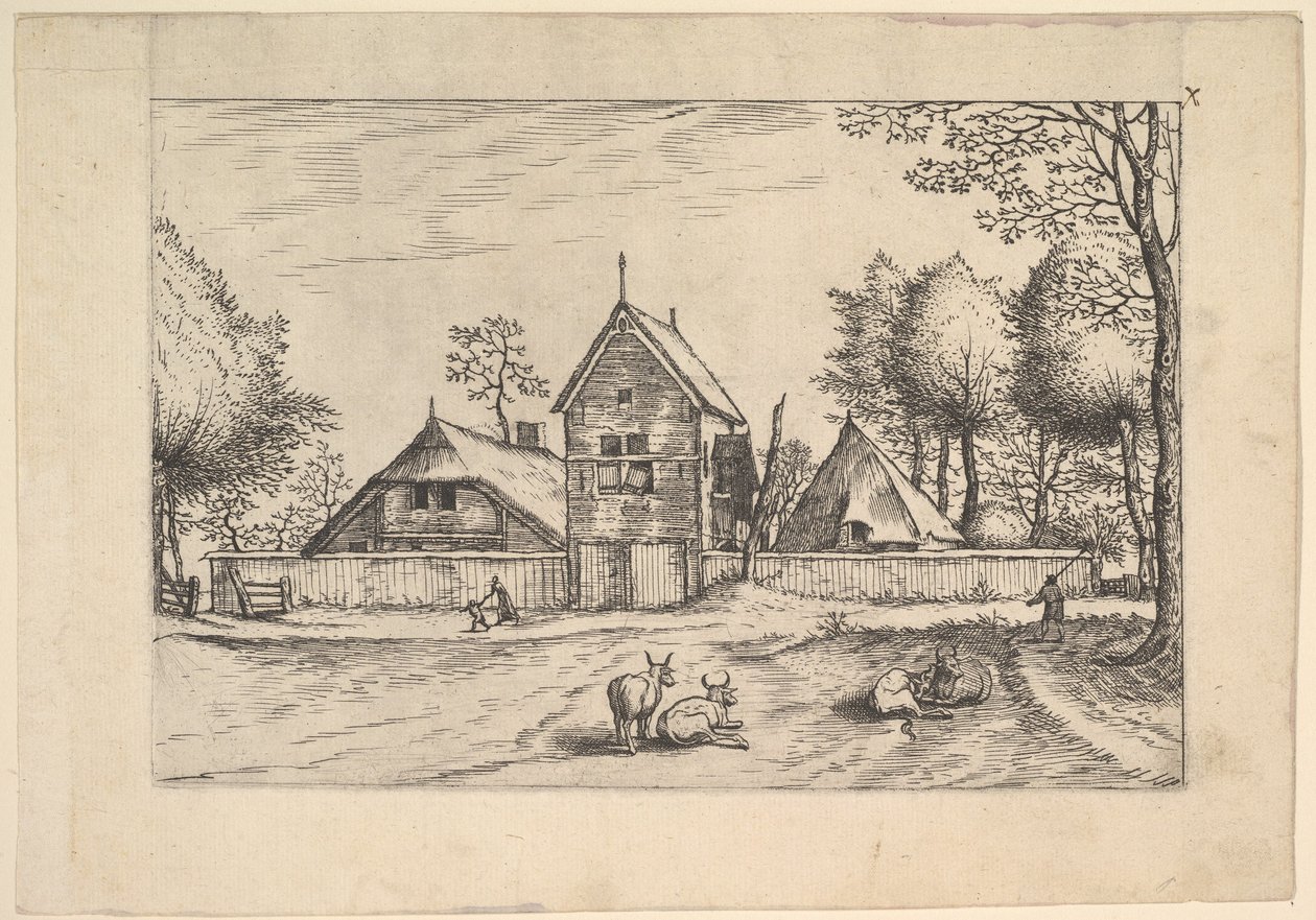 مزرعة ، أبقار وراعي في المقدمة من Praediorum villarum et rusticar ... ، كاليفورنيا. 1559-61. بواسطة يوهانس فان دويتكوم الأول