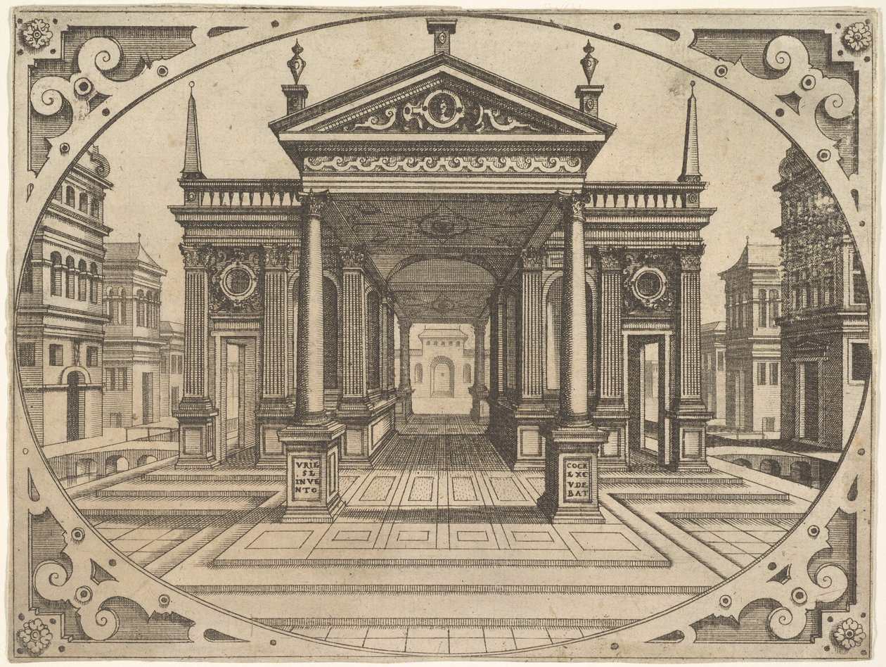 لوحة من Scenographiae ... ، كاليفورنيا. 1560. بواسطة يوهانس فان دويتكوم الأول