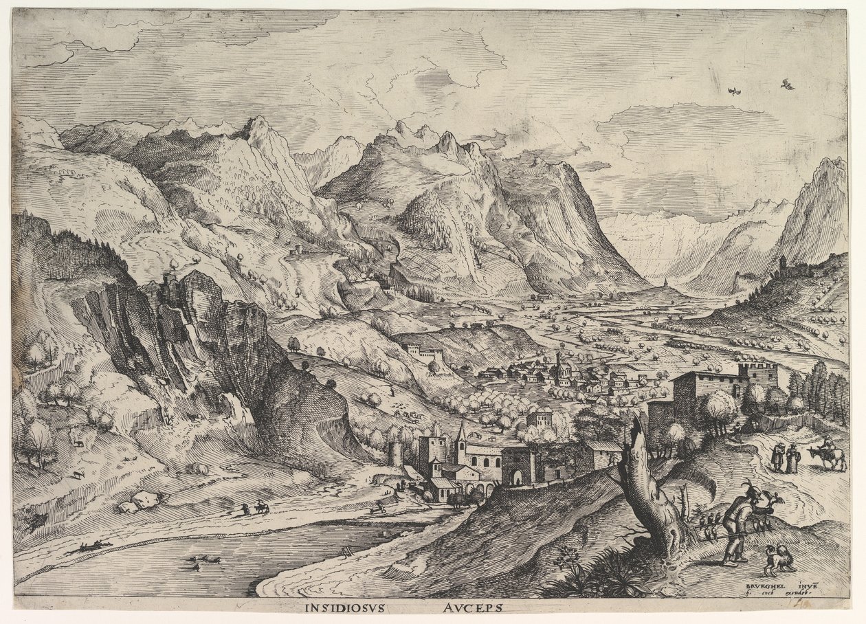 ماكرة الطيور الماسك Insidiosus auceps من المناظر الطبيعية الكبيرة ، كاليفورنيا. 1555-56. بواسطة يوهانس فان دويتكوم الأول