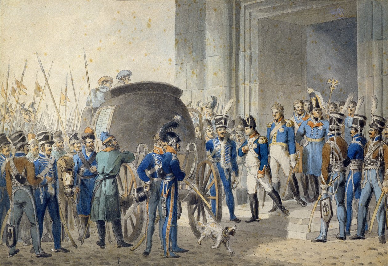 رحيل نابليون (1769-1821) إلى إلبا بواسطة جون أوغستوس أتكينسون