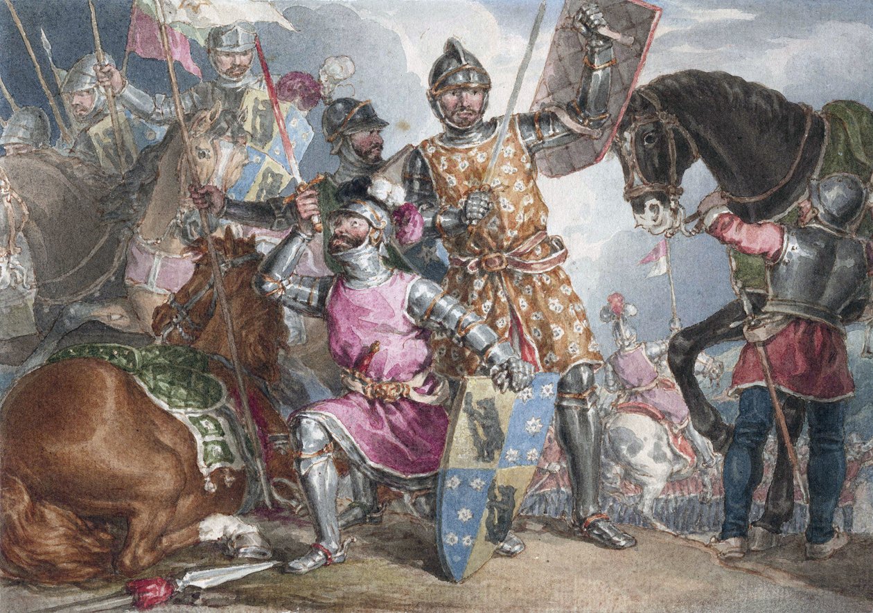 الملك هنري السادس ، الجزء الثالث ، الفصل الثاني ، المشهد الثالث ، وارويك ، إدوارد ، وريتشارد في معركة توتون بواسطة جون أوغستوس أتكينسون