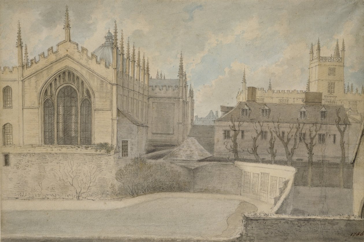 منظر من مساكن Warden ، New College ، 20 نوفمبر 1786 (ألوان مائية فوق الجرافيت ، على الورق) بواسطة John Baptist Malchair