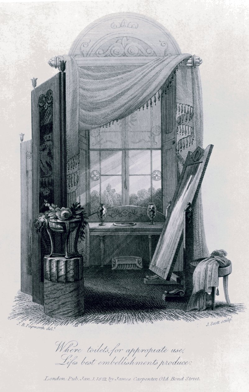 تصميم أثاث Gercian (غرفة خلع الملابس) بواسطة JB Papworth من The Social Day بقلم بيتر كوكس ، 1823 ، نقش بواسطة جون بوناروتي بابوورث