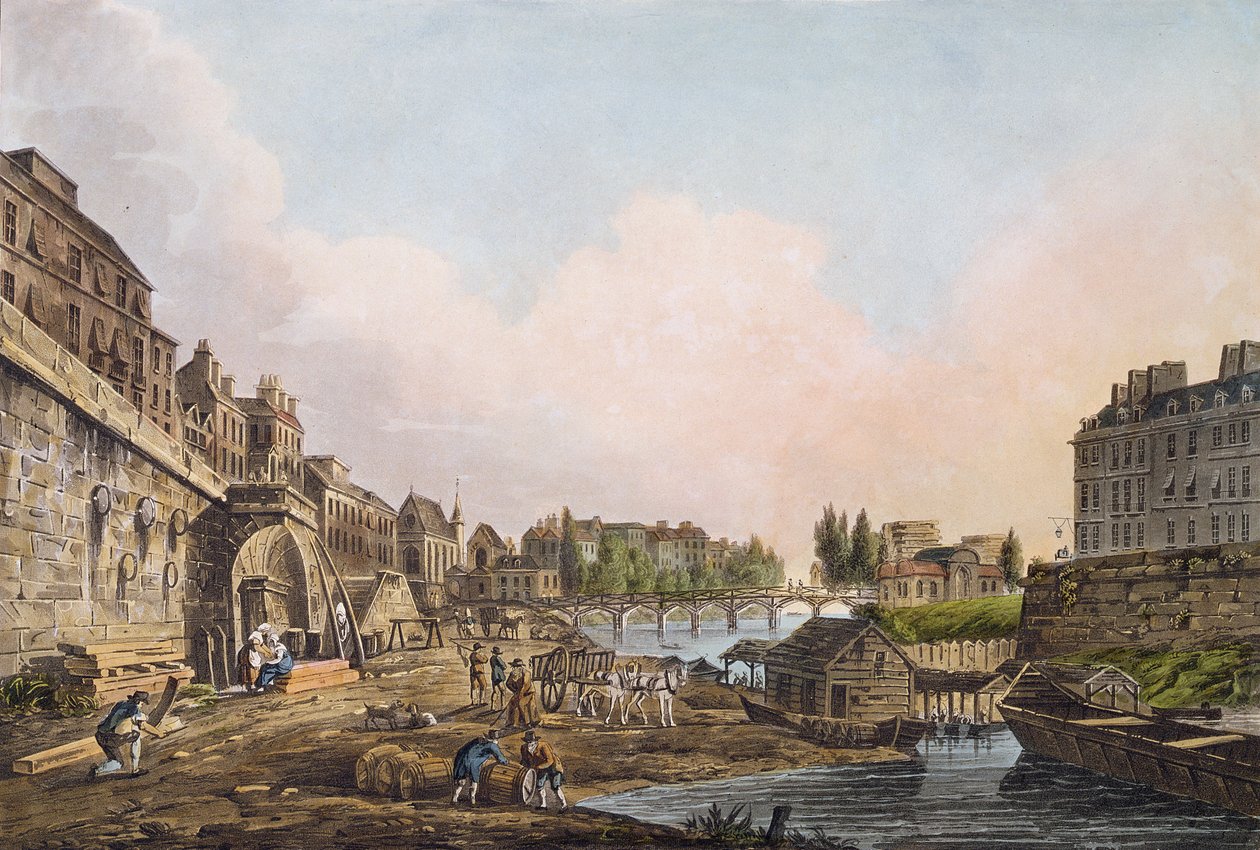 منظر لنهر السين أسفل قوس بونت نوتر دام ، 1805 (ألوان مائية) بواسطة جون كلود ناتس