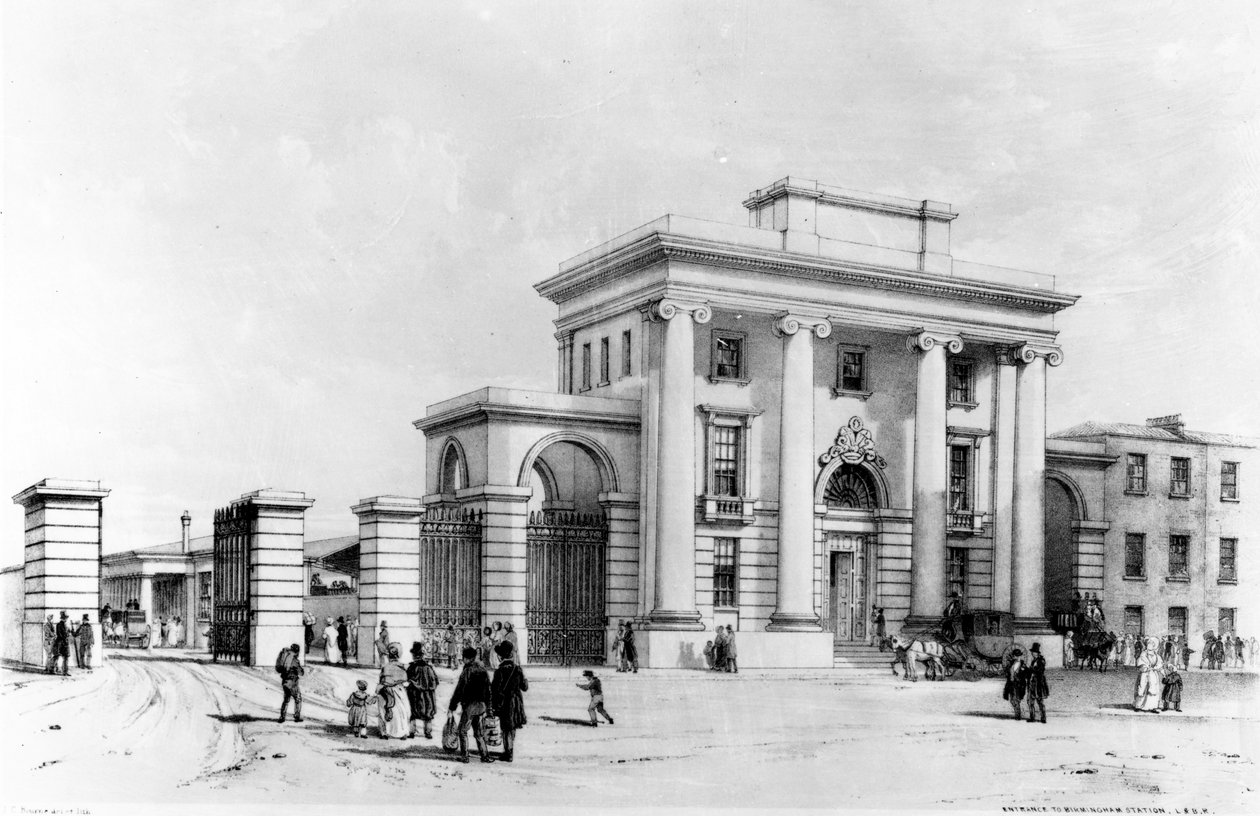 مدخل إلى محطة برمنغهام ، 1838 (قلم جاف ، حبر وغسل على ورق) بواسطة جون كوك بورن