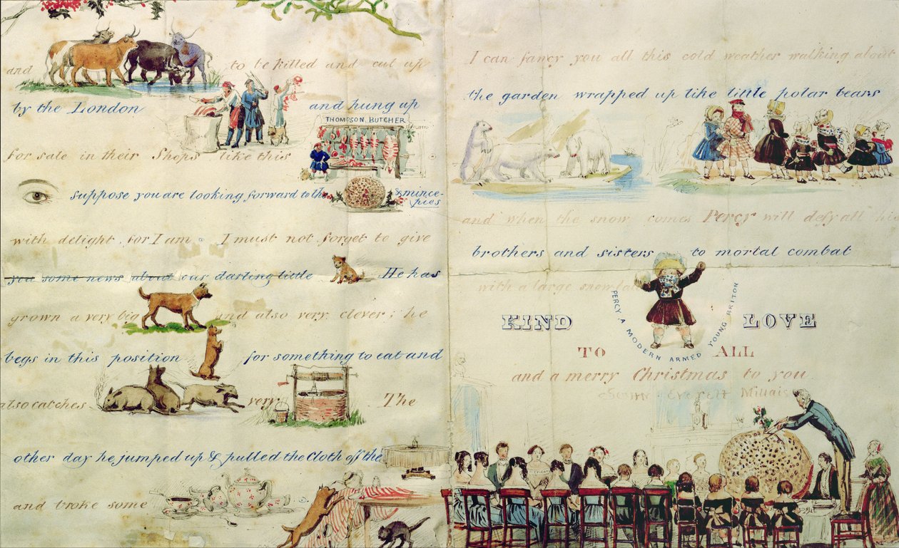 رسالة عيد الميلاد مكتوبة بمخططات (قلم وحبر ومرحاض على ورق) (انظر 199384 لبداية الرسالة) بواسطة جون ايفرت ميليس