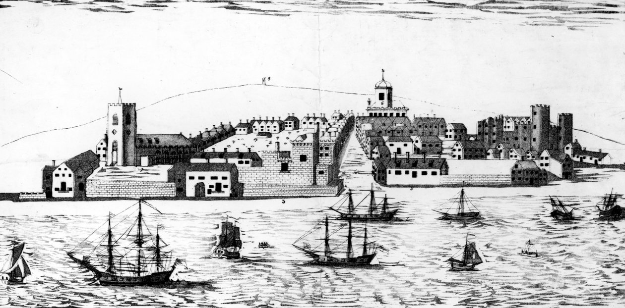 المنظر الغربي لمدينة ليفربول ، كما ظهر حوالي عام 1680 ، الطباعة الحجرية لجون آر إسحاق بواسطة جون آيز جنر