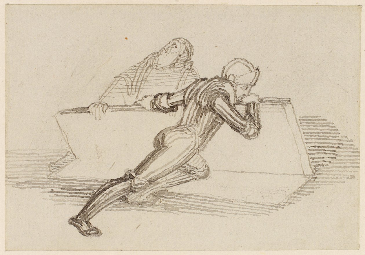 A Knight Raising A Slab (قلم رصاص ، قلم ، حبر وغسل) بواسطة جون فلاكسمان
