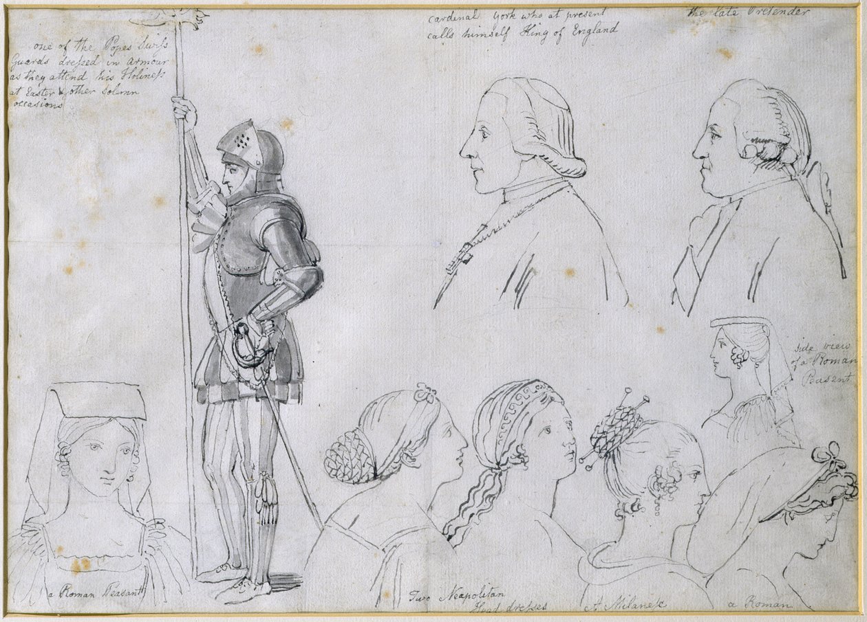 رسومات شخصية في روما مع صور الأمير تشارلز إدوارد ستيوارت (1720-1788) وشقيقه الكاردينال يورك (1725-1807) (قلم وحبر على ورق) بواسطة جون فلاكسمان