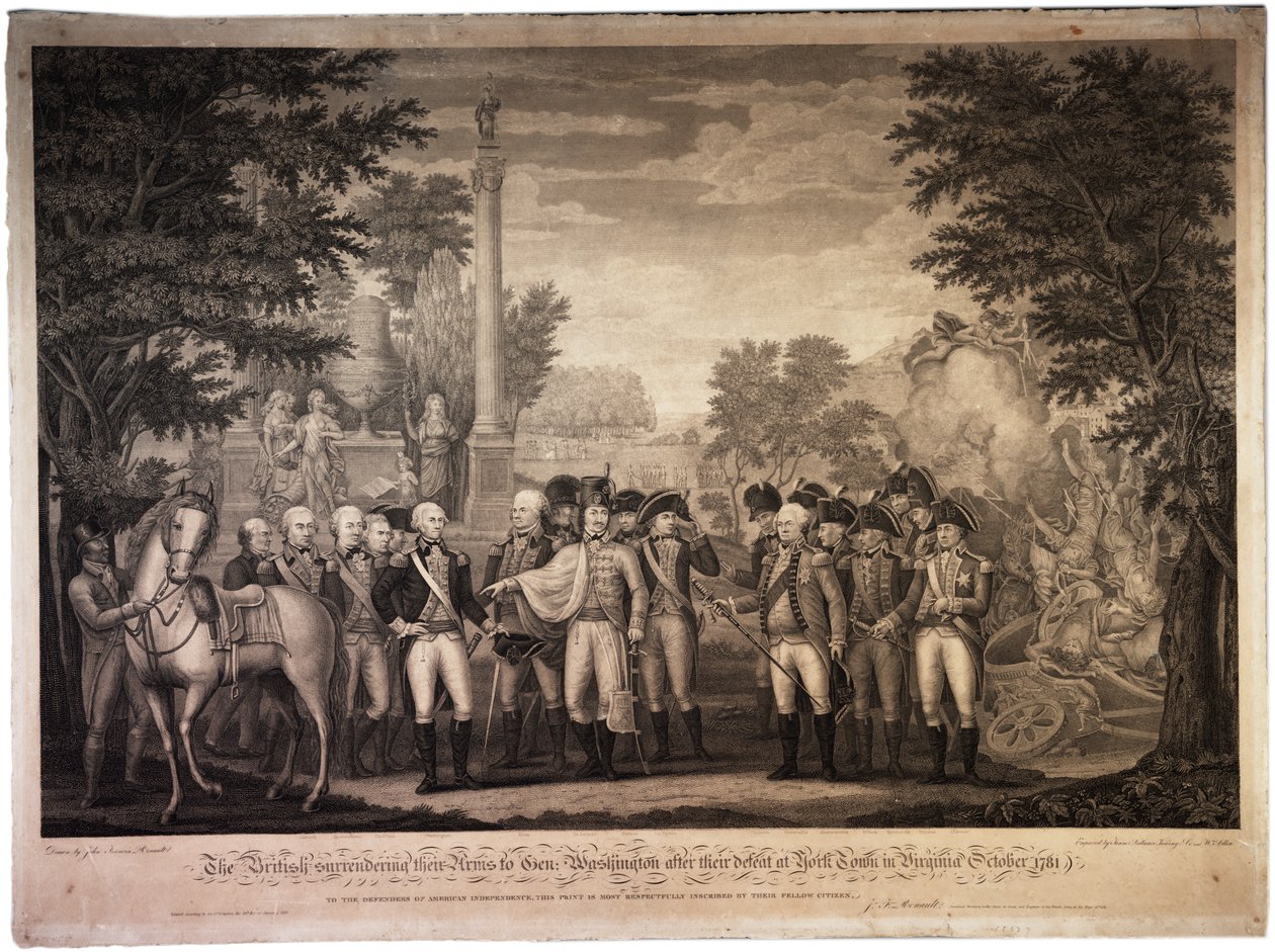 البريطانيون يسلمون أسلحتهم إلى الجنرال واشنطن ... في يورك تاون [يوركتاون] ، 1819 بواسطة جون فرانسيس رينو