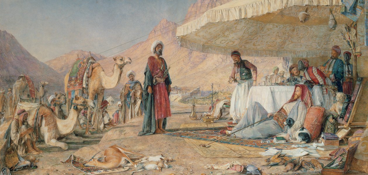 معسكر صريح في صحراء جبل سيناء ، 1842 ، 1856 (مرحاض وجواش فوق قلم رصاص على ورق) بواسطة جون فريدريك لويس