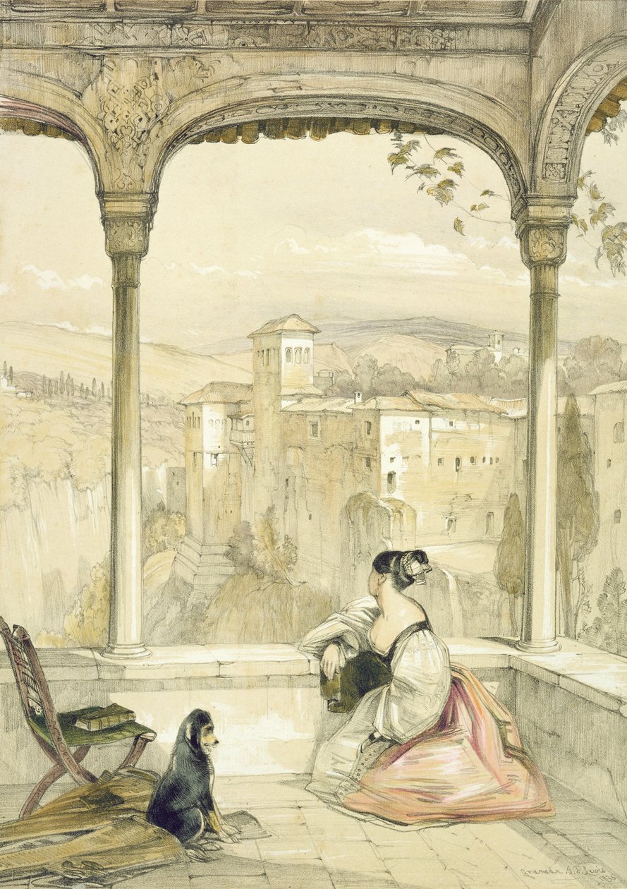 غرناطة (قصر الحمراء) ، اللوحة 9 من "اسكتشات إسبانيا" ، نشرتها FG Moon ، London&39;1836 (انظر 136059) بواسطة جون فريدريك لويس