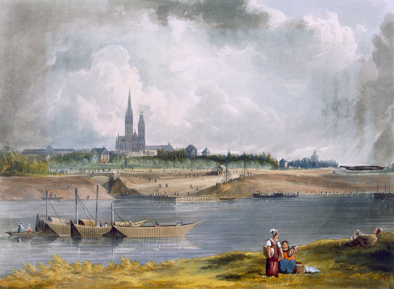 سانت دينيس ، من "مناظر على السين" ، منقوش بواسطة توماس ساذرلاند (مواليد 1785) نشره R. Ackermann (1764-1834) 1821 بواسطة جون جندال