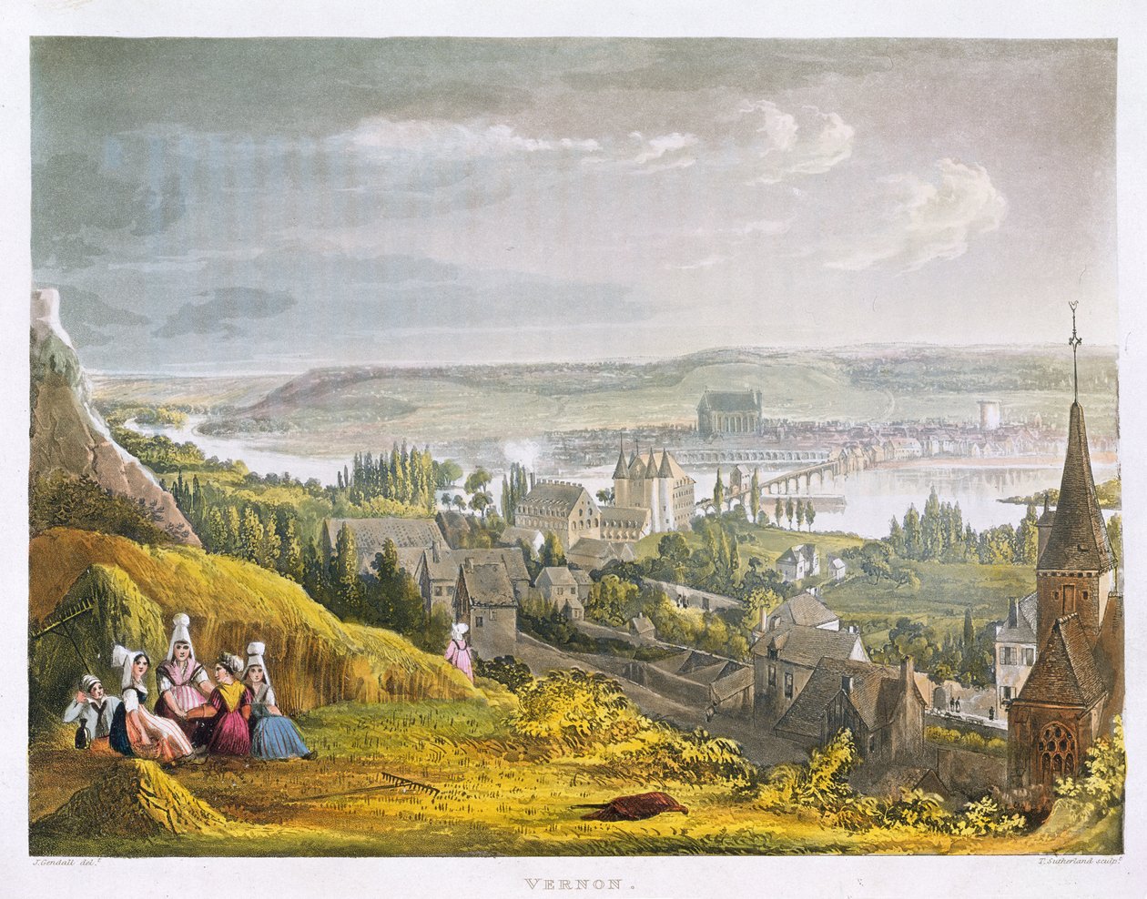 فيرنون ، من "مناظر على نهر السين" ، نقش عليه توماس ساذرلاند (مواليد 1785) نشره ر. أكرمان (1764-1834) 1821 بواسطة جون جندال