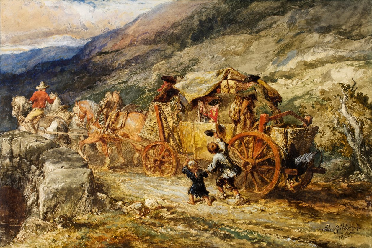 مدرب المسرح من القرن الماضي ، 1855 (مرحاض وجواش على الورق) بواسطة جون جيلبرت