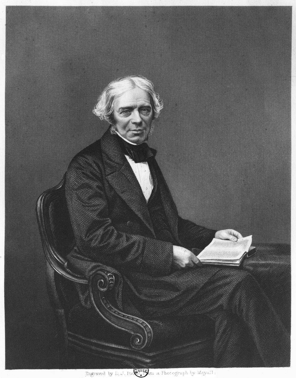 صورة لمايكل فاراداي (1791-1867) منقوشة بواسطة DJ Pound من صورة فوتوغرافية بواسطة جون جابيز إدوين بيزلي مايال
