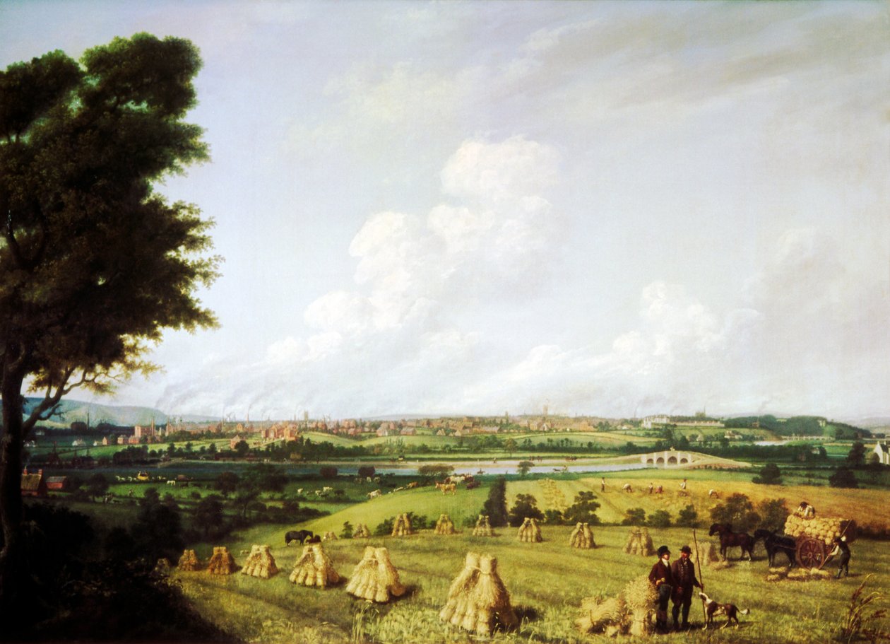 منظر لبريستون من Penwortham Mill ، 1821 بواسطة جون جينكينسون