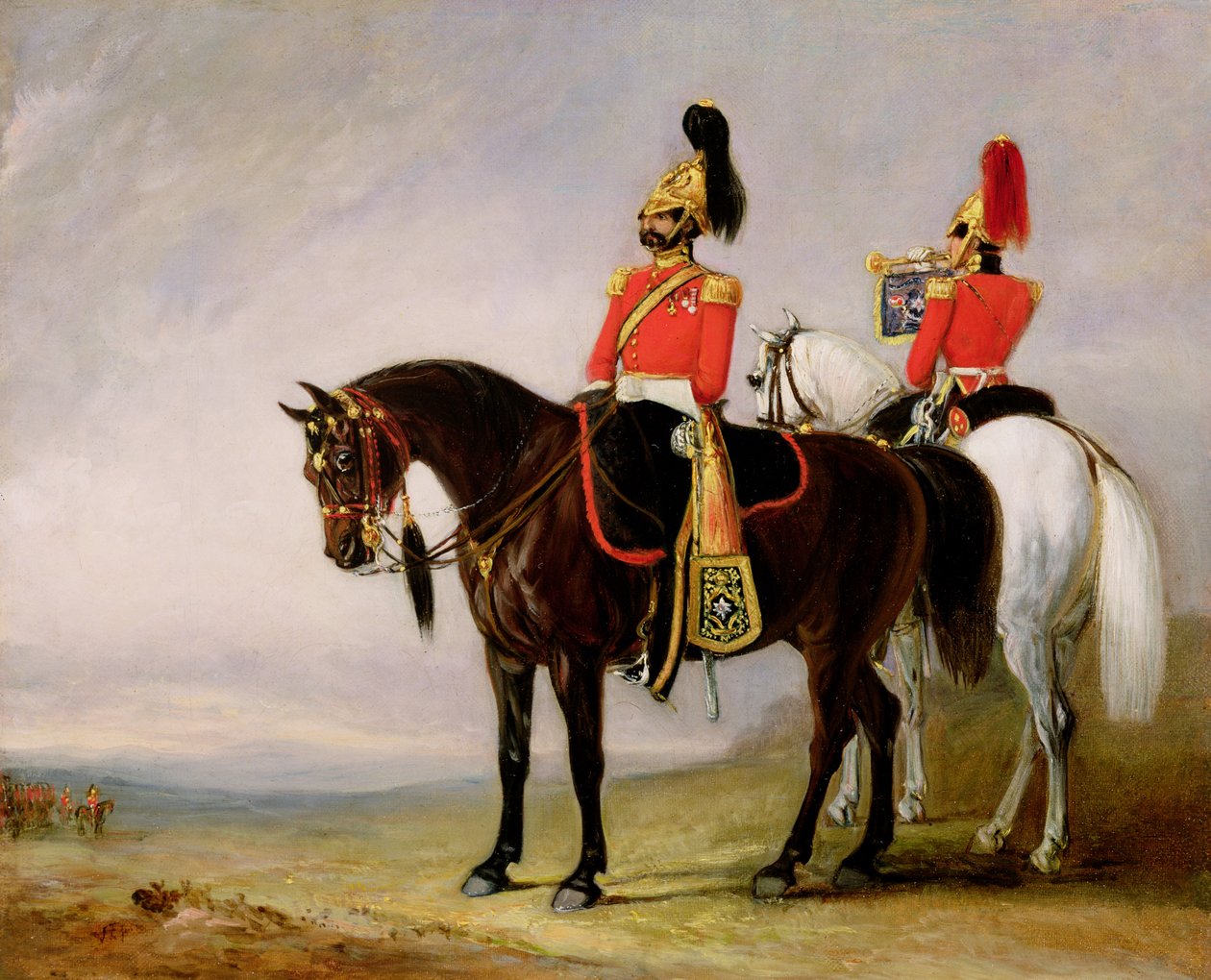 الكولونيل جيمس تشارلز تشاترتون (1792-1874) ، الحرس الملكي الأيرلندي الرابع ، على شاحنه برفقة عازف البوق ، 1849 بواسطة جون إي فرنلي