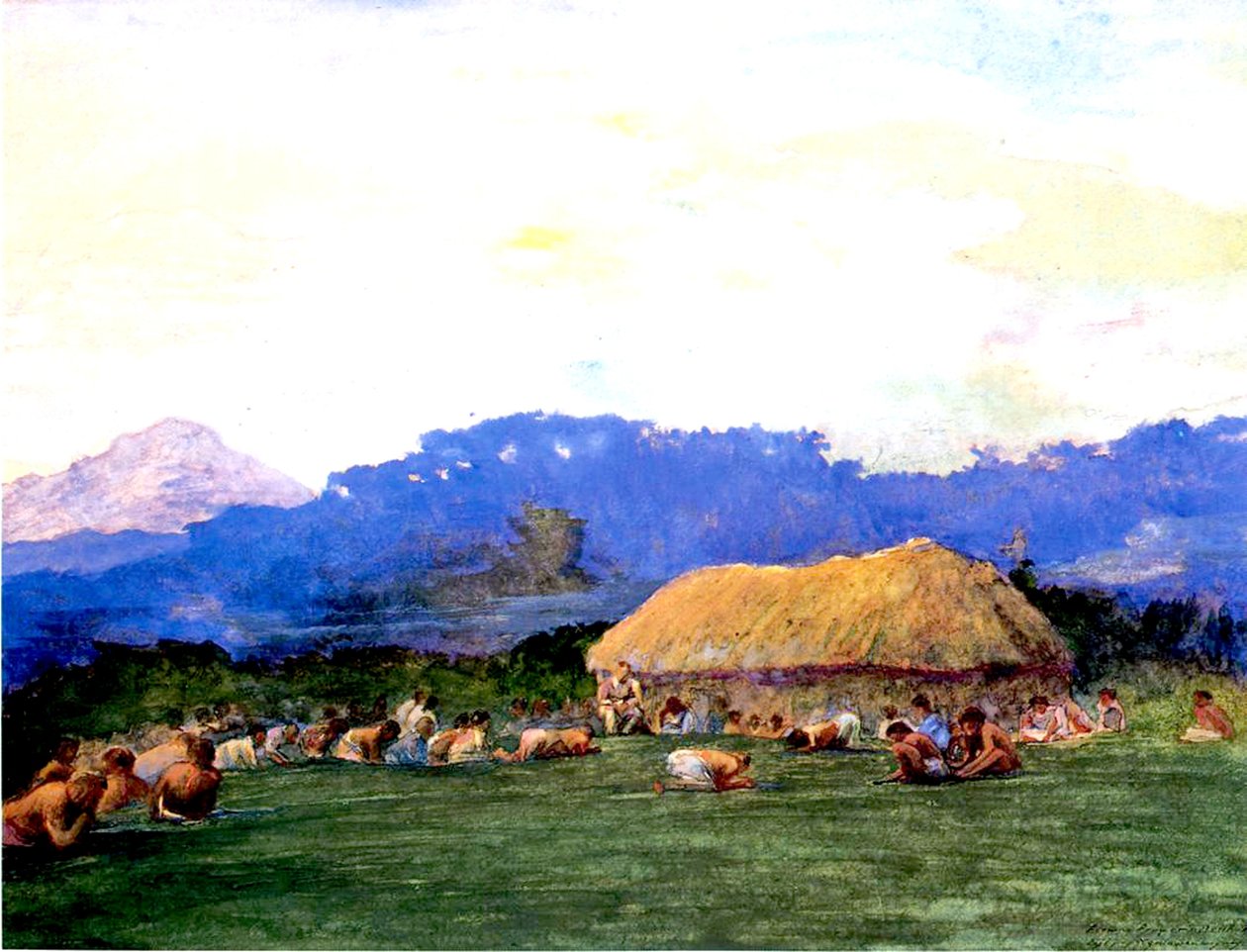 صلاة العشاء في بلاد الشيطان ، فيجي ، 1891 (مرحاض وجواش على ورق) بواسطة جون لا فارج أو لافارج