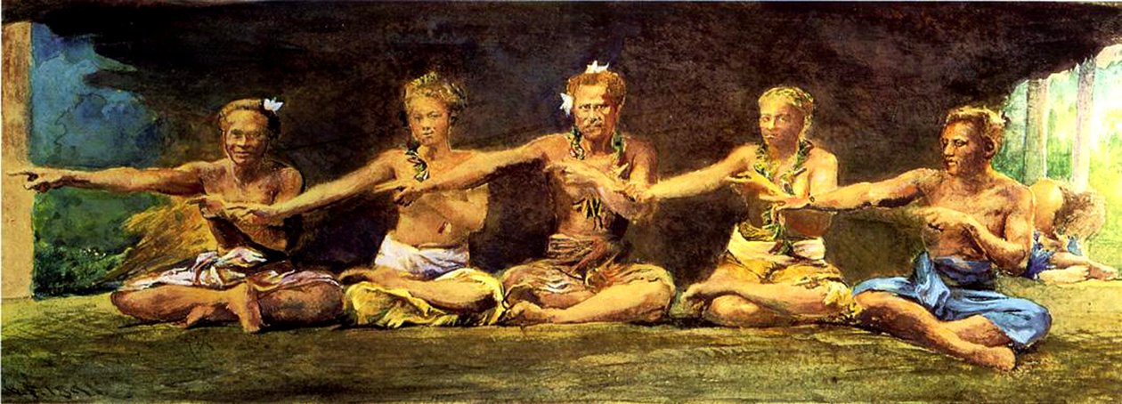 Siva Dance with 5 Dancers، Vaiala، Samoa، 1890 (wc und gouache on paper) بواسطة جون لا فارج أو لافارج