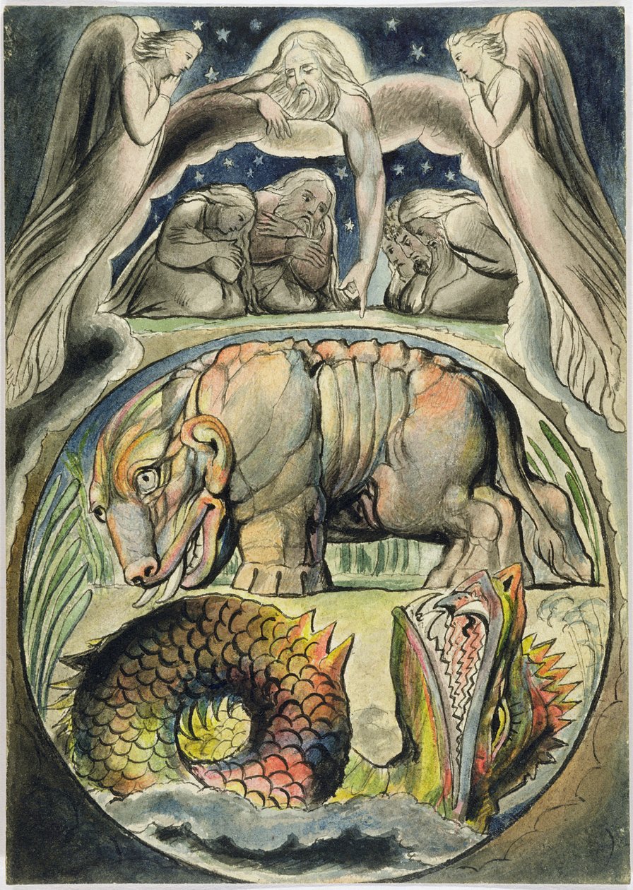 Behemoth و Leviathan ، بعد William Blake (1757-1827) (قلم جاف وحبر ومرحاض على ورق) بواسطة جون لينيل