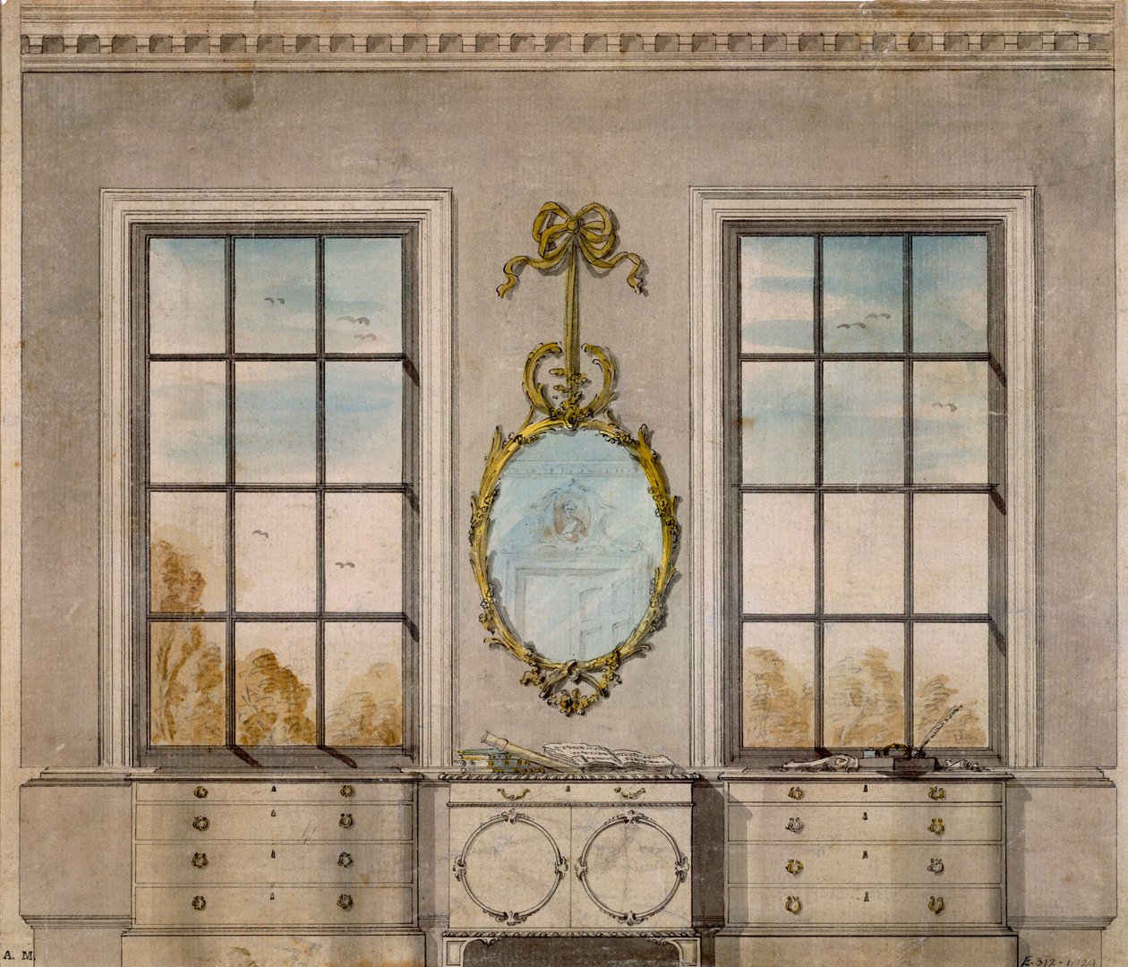 تصميم للغرفة بواسطة Linnell John (1723-99) ، ألوان مائية بواسطة جون لينيل