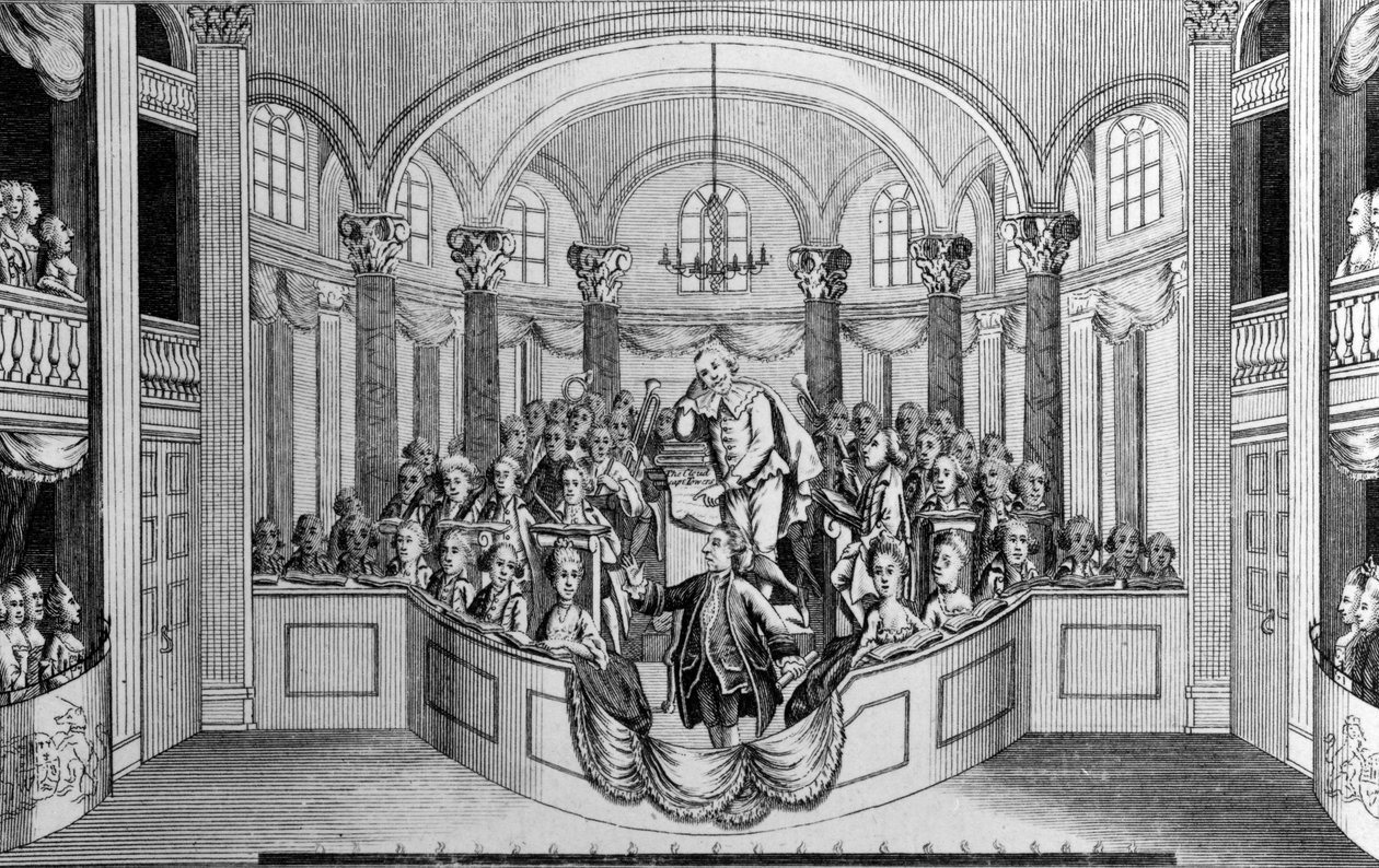 السيد غاريك يسلمه قصيدة في مسرح دروري لين ، حول تخصيص مبنى وإقامة تمثال لشكسبير ، 1769 بواسطة جون لودج